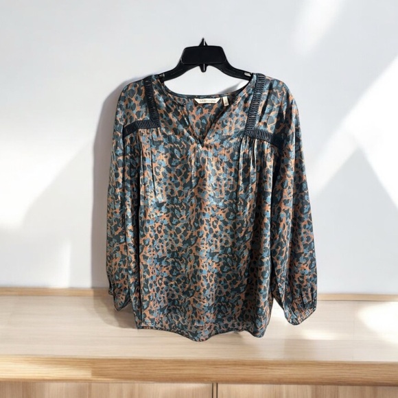 Soft Surroundings Gianna Copper Teal Black Cheetah Print Top Blouse Size L - Picture 1 of 7